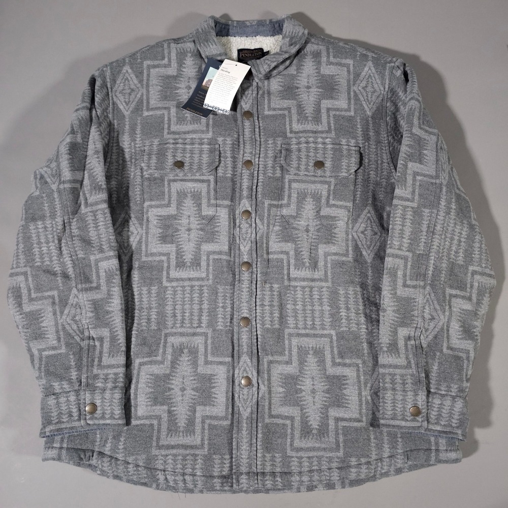 Pendleton Shirt Jacket Mens XXL Gray Harding Sherpa‎ Lined Cotton RK591-81895